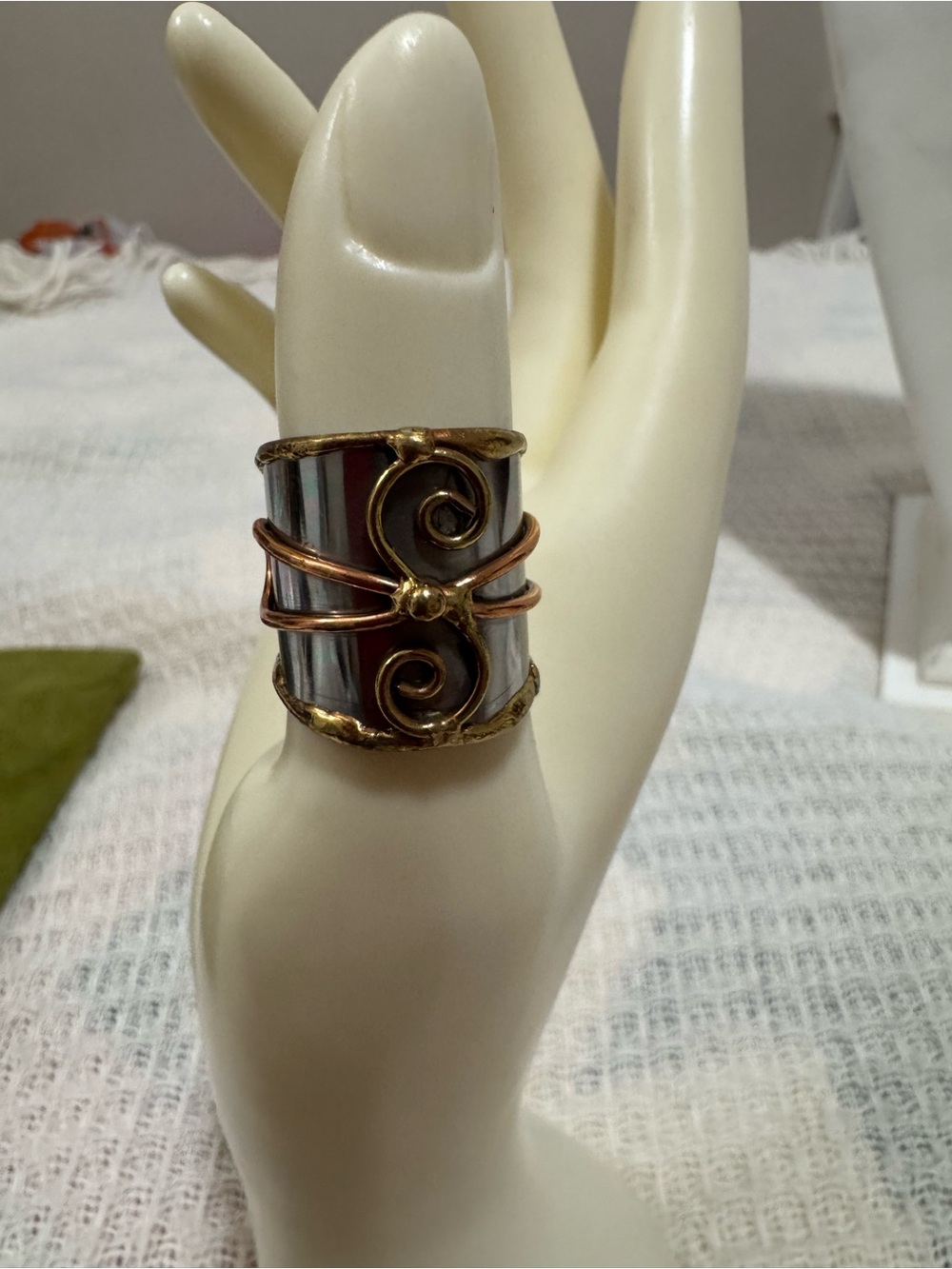 Anju Jewelry Two-Tone Spiral Detail Wide Band Ring Copper Gold & Silver Tones